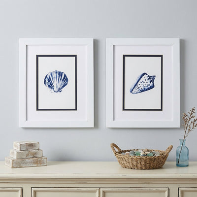 Set Of Two Blue And White Seashell Wall Art
