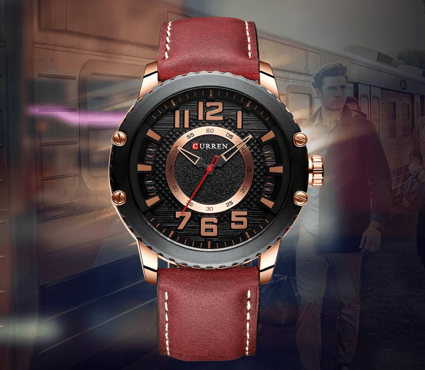 Men's Waterproof Sport Watch With Leather Belts And Large Numbers Details Unique Design Perfect Gift