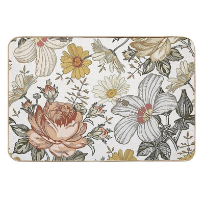 Blooming Beige Multicolor Peony Daisy Floreal Pattern Absorbent Bath Mat