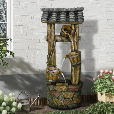 Resin Wishing Well Outdoor Fountain 39 Inch with LED