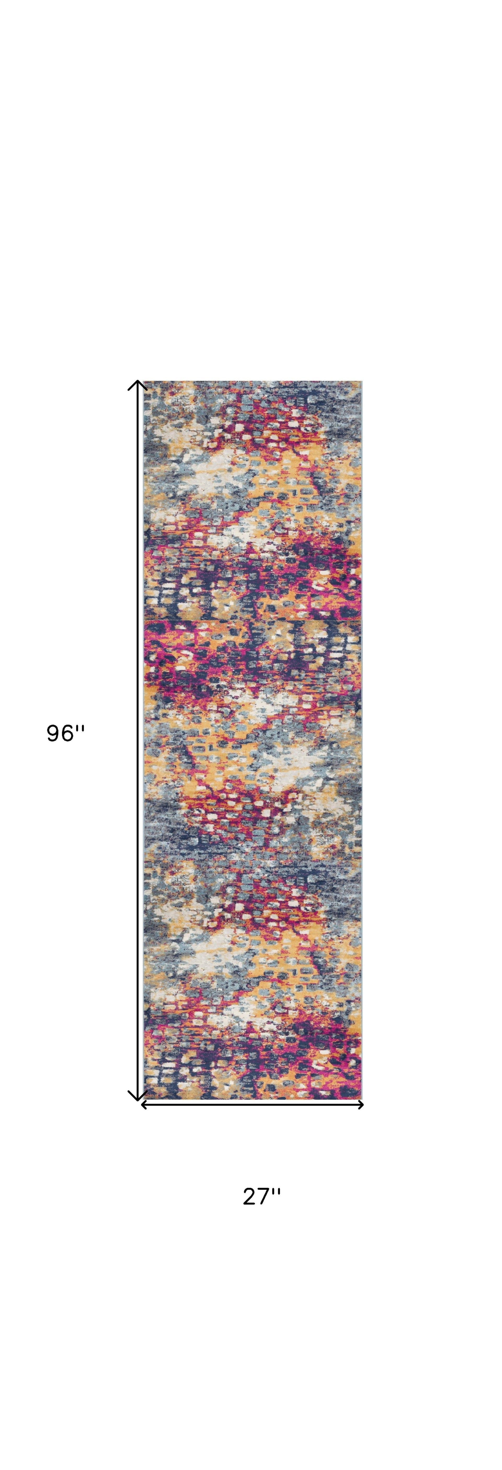 15' Runner Blue and Ivory Abstract Runner Rug