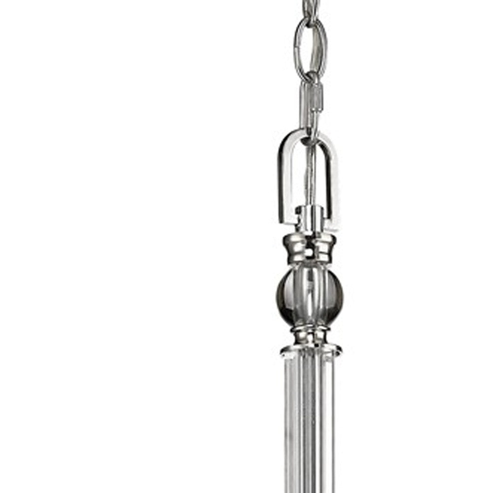 Silver Candle Style Five Light Metal and Crystals Dimmable Chandelier With White Shades