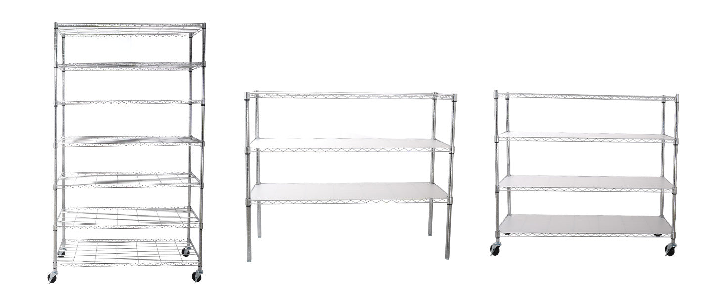 7 Tier Wire Shelving Unit 2450 LBS NSF Height Adjustable Metal Garage Storage Shelves with Wheels Chrome