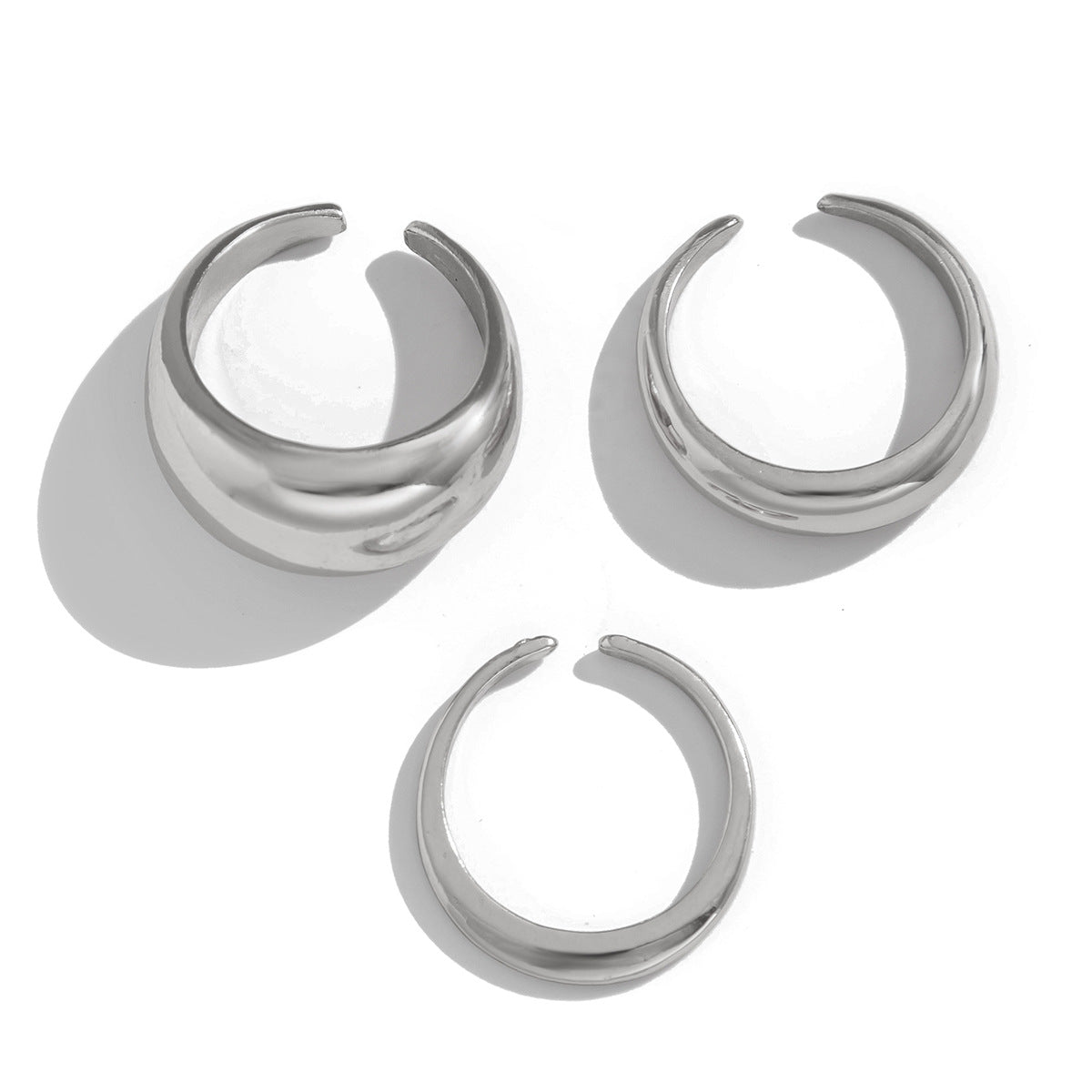 Fashion irregular alloy ring 3-piece set with smooth geometric opening ring set
