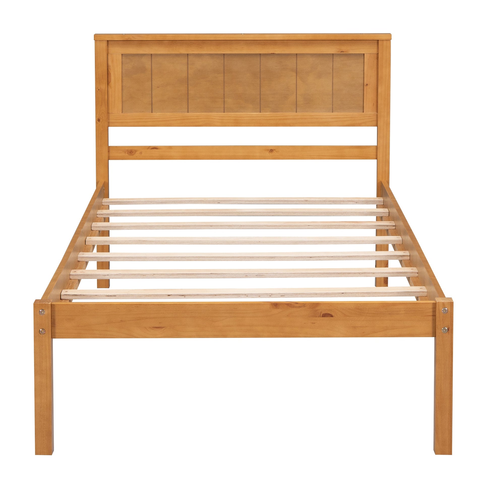 Platform Bed Frame with Headboard Wood Slat Support No Box Spring Needed Twin Oak