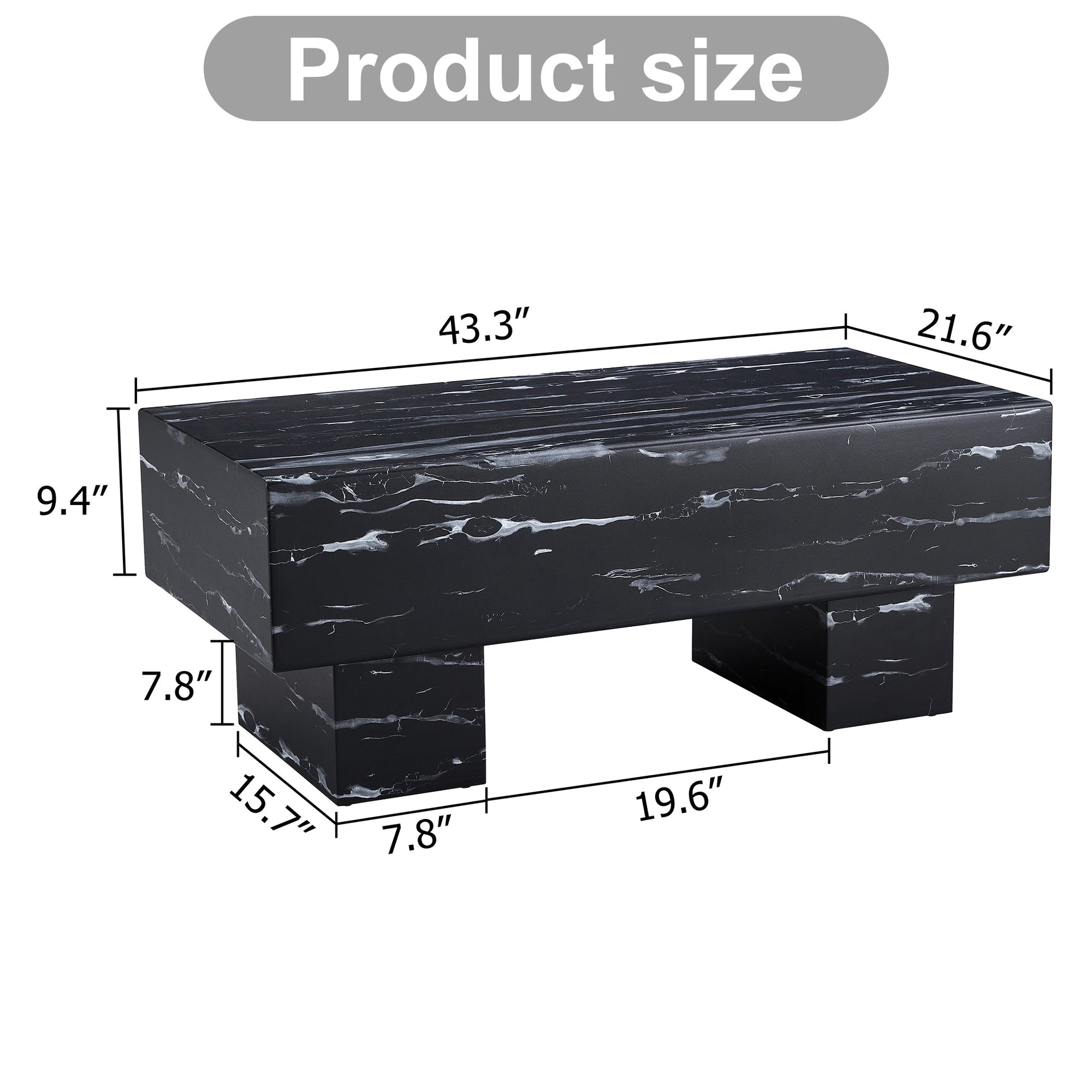 The black coffee table has patterns Modern rectangular table suitable for living rooms and apartments 43.3