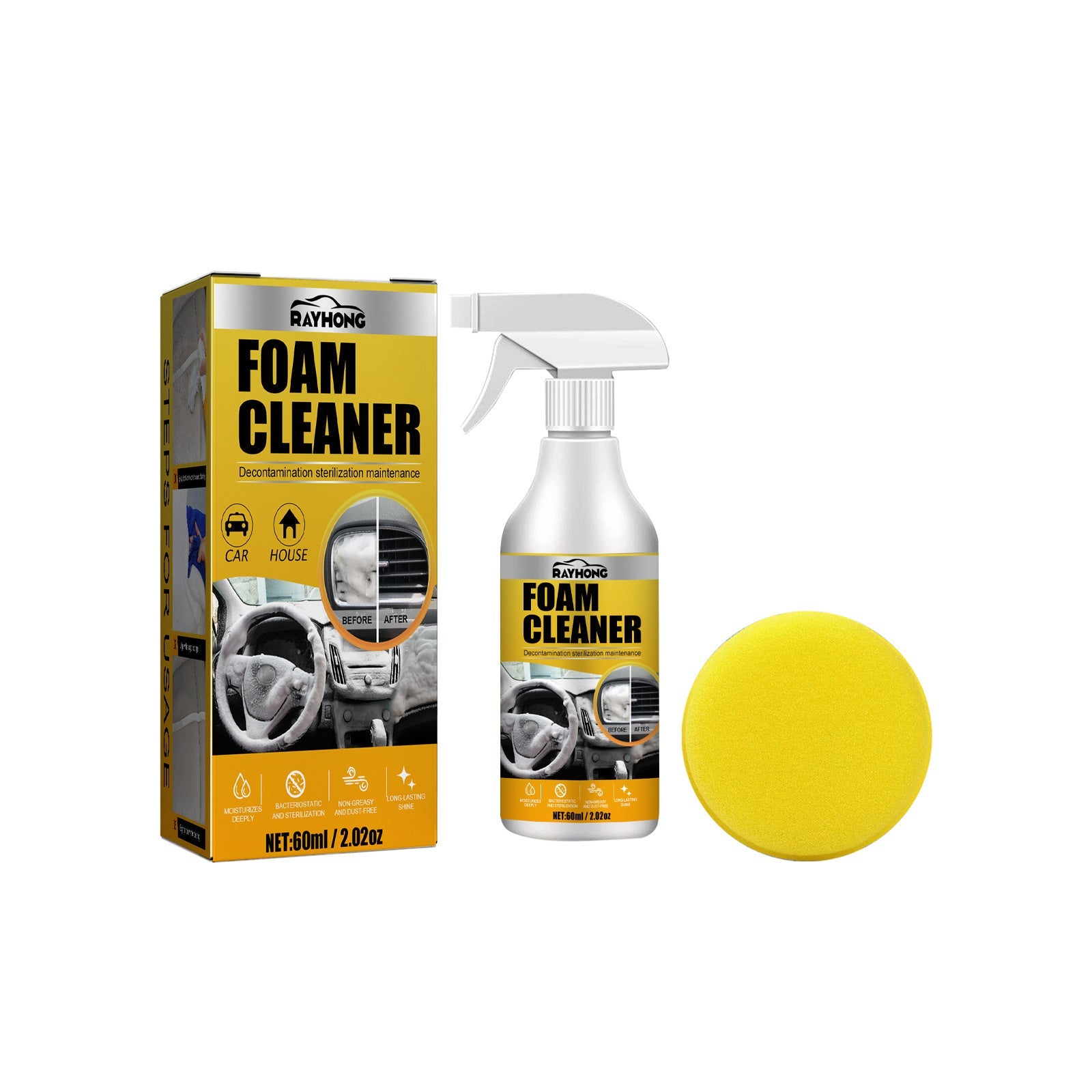 Car Interior Foam Cleaner, Wash Free Decontamination Seat Ceiling Instrument Panel Foam Cleaner