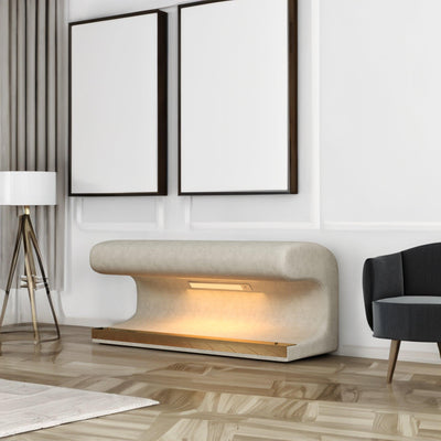 Entryway Bench Leather Upholstered Ottoman with LED sensor light for living room ,bedroom,end of bed ,Beige