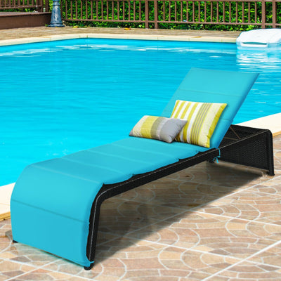 Patio Rattan Lounge Chair Back Adjustable Chaise Recliner with Cushioned-Turquoise