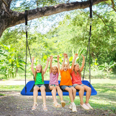 60 Inches Platform Tree Swing Outdoor with 2 Hanging Straps-Blue