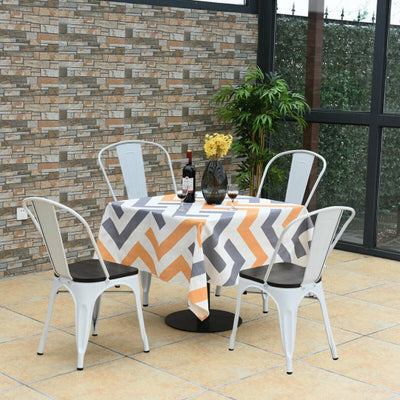 4 Pieces Tolix Style Metal Dining Side Chair Stackable Wood Seat-White