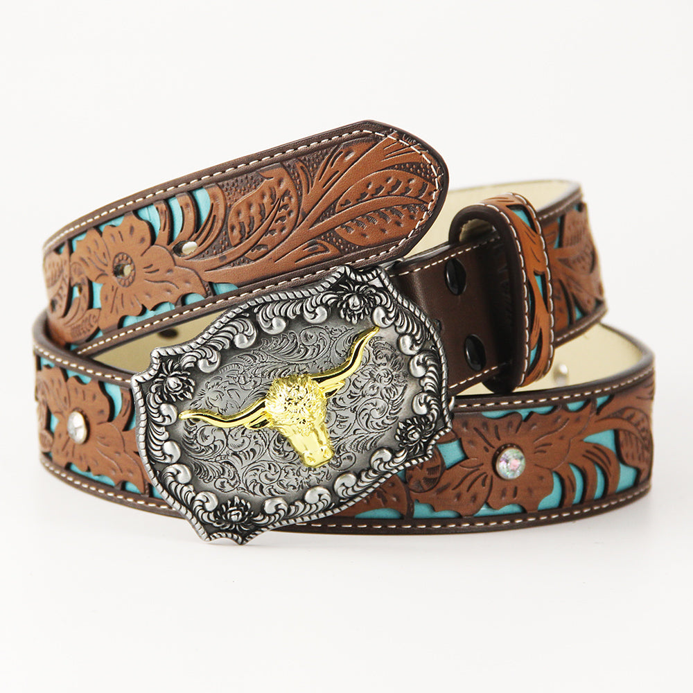 TOPACC Western Turquoise Belts - Texas Longhorn Belt Buckle