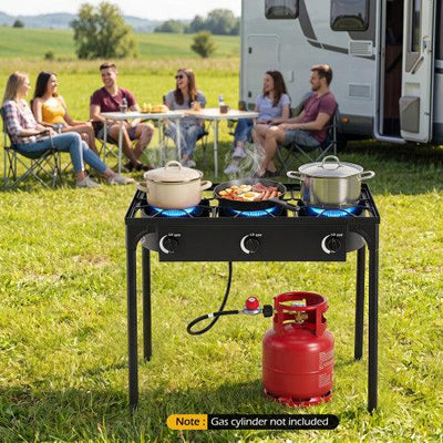 3 Burner Propane Stove 240000 BTU with Adjustable Regulator & Hose for Camping BBQ-Black
