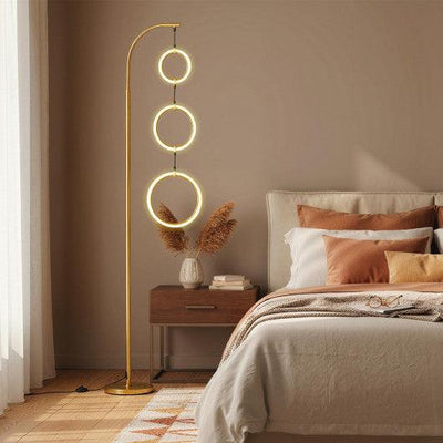 3-Circle Dimmable LED Floor Lamp with Foot Pedal Switch 3 Color Temperatures-Golden