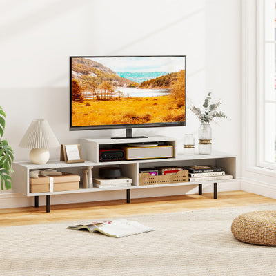 3 Cubby TV Stand for TVs up to 70 Inch with Open Storage Compartments-White
