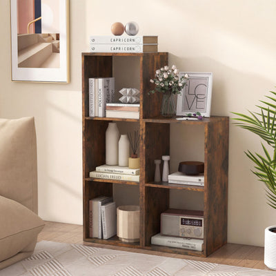 3 Cube Bookshelf with Back Guardrail for Living Room Bedroom-Brown