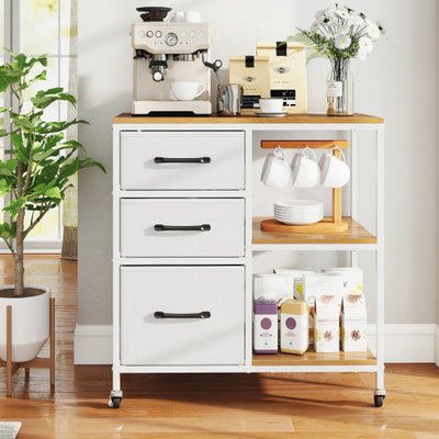 3 Drawer Mobile File Cabinet with Charging Station Rolling Printer Stand with Open Storage Shelves-Natural