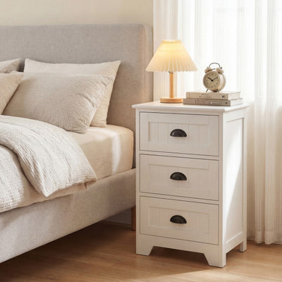 3 Drawers End Storage Wood Side Nightstand-White