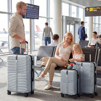 3-Piece 20/24/28 Inch Lightweight Hardside Luggage Set with 8-Spinner Wheels-Gray