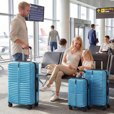 3-Piece 20/24/28 Inch Lightweight Hardside Luggage Set with 8-Spinner Wheels-Blue