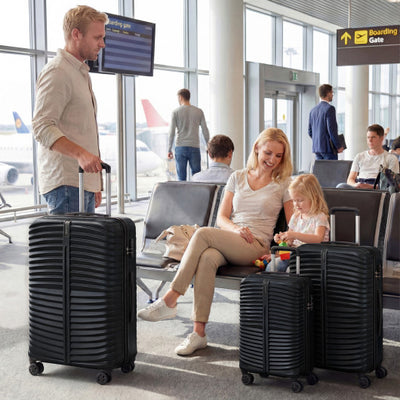 3-Piece 20/24/28 Inch Lightweight Hardside Luggage Set with 8-Spinner Wheels-Black