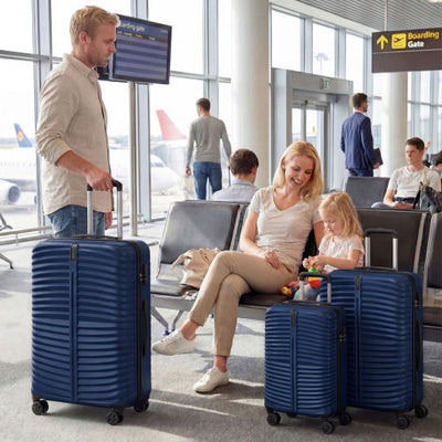 3-Piece 20/24/28 Inch Lightweight Hardside Luggage Set with 8-Spinner Wheels-Navy