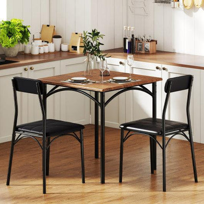 3-Piece Dining Table Set Square Kitchen Table and 2 Chairs for Dining Room-Rustic Brown