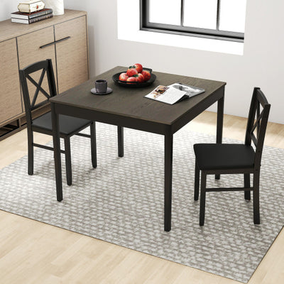 3-Piece Dining Table Set Wooden Square Kitchen Table for 2 People-Gray