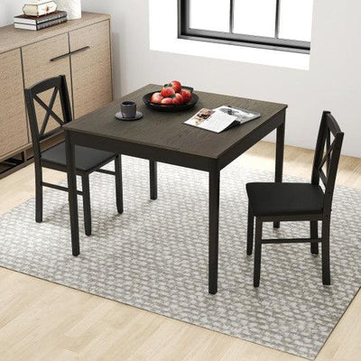 3-Piece Dining Table Set Wooden Square Kitchen Table for 2 People-Gray