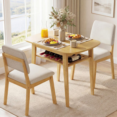 3-Piece Dining Table Set for 2 with Upholstered Chairs-Natural