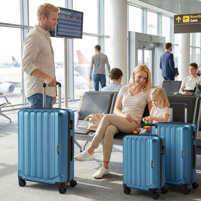 3-Piece Hardside Luggage Set (20/24/28 Inch) Lightweight with 3-Digital Lock-Blue