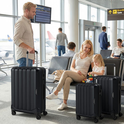 3-Piece Hardside Luggage Set (20/24/28 Inch) Lightweight with 3-Digital Lock-Black