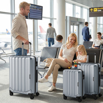 3-Piece Hardside Luggage Set (20/24/28 Inch) Lightweight with 3-Digital Lock-Gray