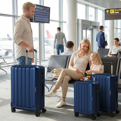 3-Piece Hardside Luggage Set (20/24/28 Inch) Lightweight with 3-Digital Lock-Navy
