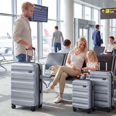 3-Piece Hardside Luggage Set 20/24/28 Inch Lightweight Hardside Suitcases-Gray