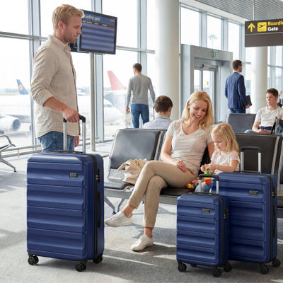 3-Piece Hardside Luggage Set 20/24/28 Inch Lightweight Hardside Suitcases-Navy