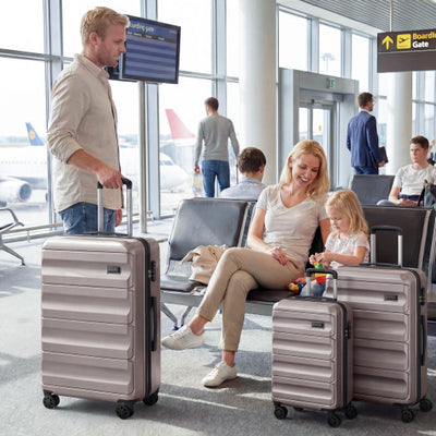 3-Piece Hardside Luggage Set 20/24/28 Inch Lightweight Hardside Suitcases-Pink