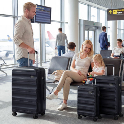 3-Piece Hardside Luggage Set 20/24/28 Inch Lightweight Hardside Suitcases-Black