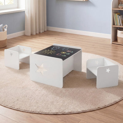 3 Pieces Kids Table and Chair Set Space-saving Toddler Table and 2 Chairs-White