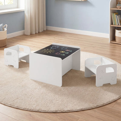 3 Pieces Kids Table and Chair Set with Space-saving Toddler Table and 2 Chairs-White