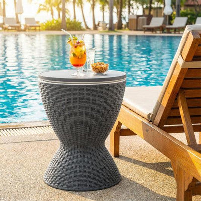 3 Pieces Outdoor Rattan Bar Table with Extendable Tabletop-Gray