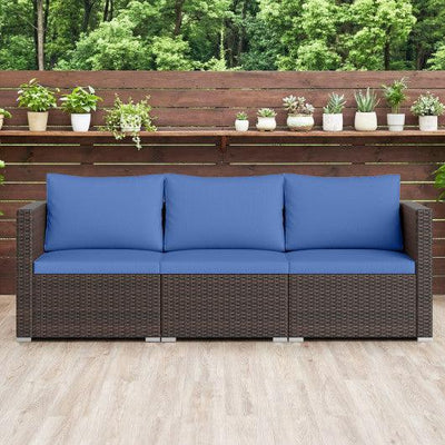 3 Pieces Outdoor Sectional Sofa Set with Soft Cushions-Navy