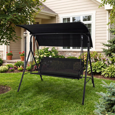 3-Seat Outdoor Patio Swing Chair with Breathable Mesh Fabrics-Black
