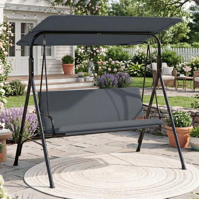 3-Seat Patio Swing Chair with Adjustable Canopy & Removable Cushion-Gray