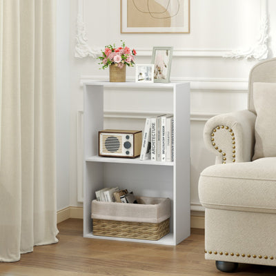 3-Tier Bookshelf with Open Storage Compartment and Freestanding Display Shelf-White