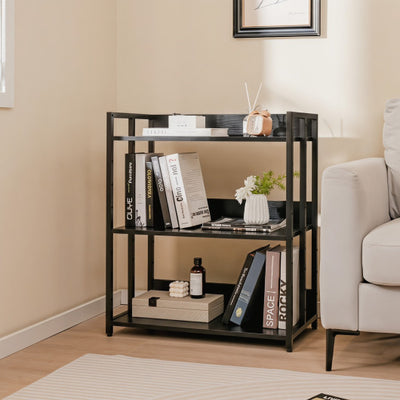 3-Tier Corner Bookshelf with Adjustable Shelves and Anti-Toppling Device for Study-Black