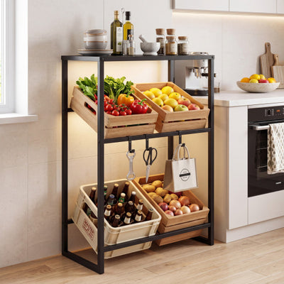 3-Tier Drink Crate Rack with Shelf for Beer and Water for Kitchen and Garage-Black