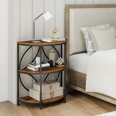 3-Tier Half Round End Table with Study Metal Frame for Living Room-Rustic Brown