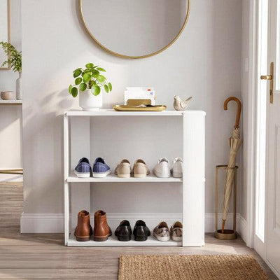 3-Tier Shoe Rack Modern Shoe Organizer with Stackable Design-White