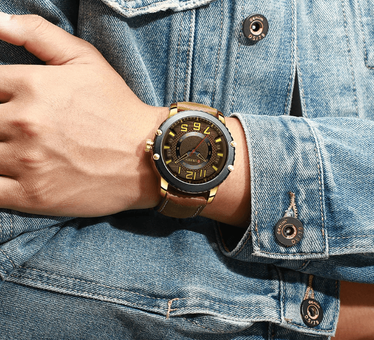 Men's Waterproof Sport Watch With Leather Belts And Large Numbers Details Unique Design Perfect Gift